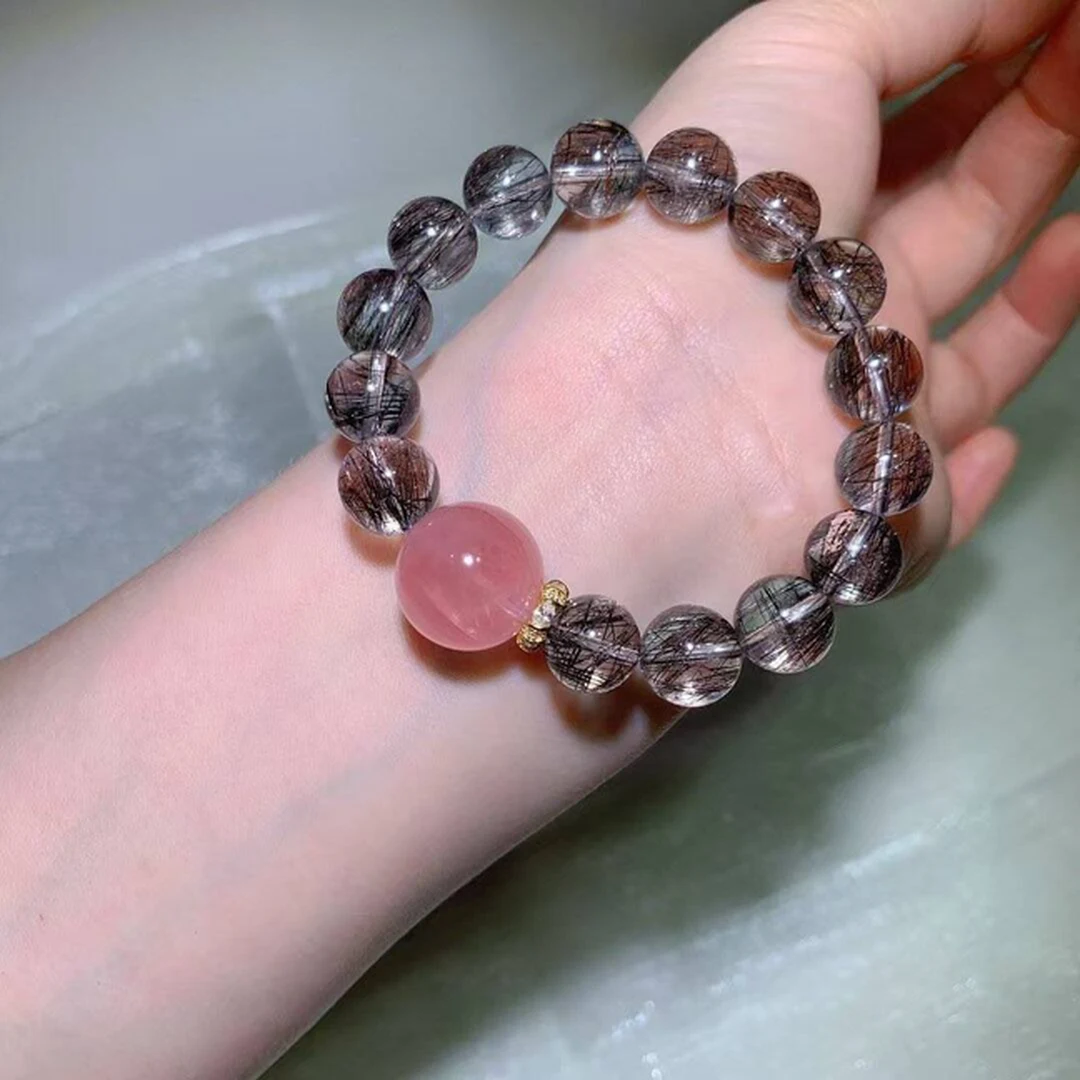 天然黑发晶手链(11.1mm) — 细节图