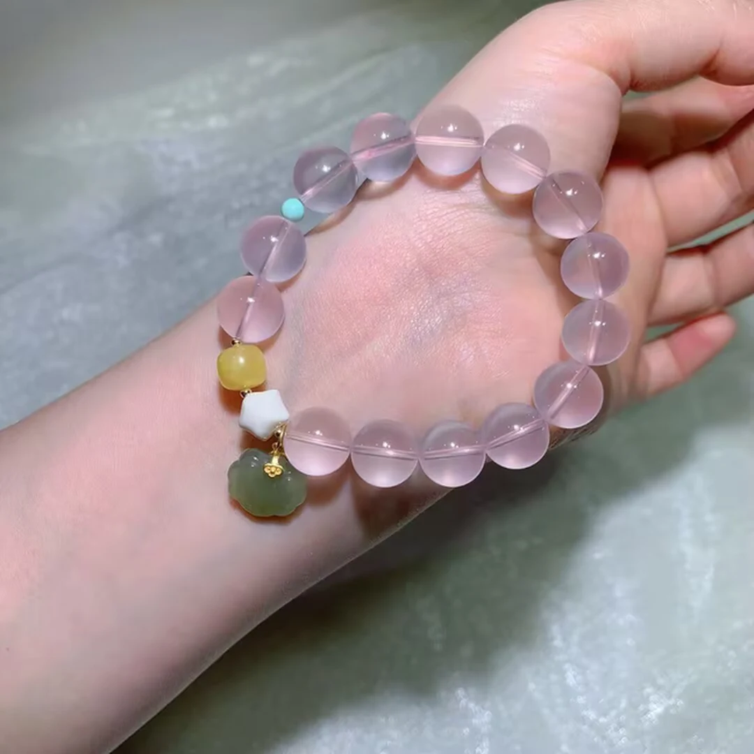 天然星光莫粉手链(12.1mm · 祥云坠)